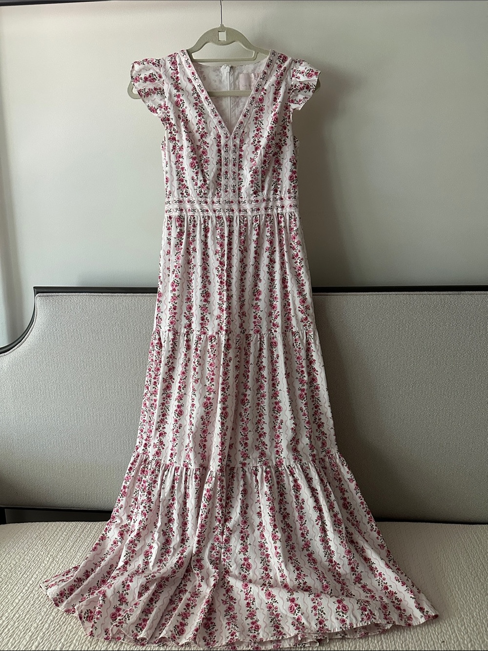 Gal Meets Glam White Maxi Dress with Pink Floral Print — “Rosie” style